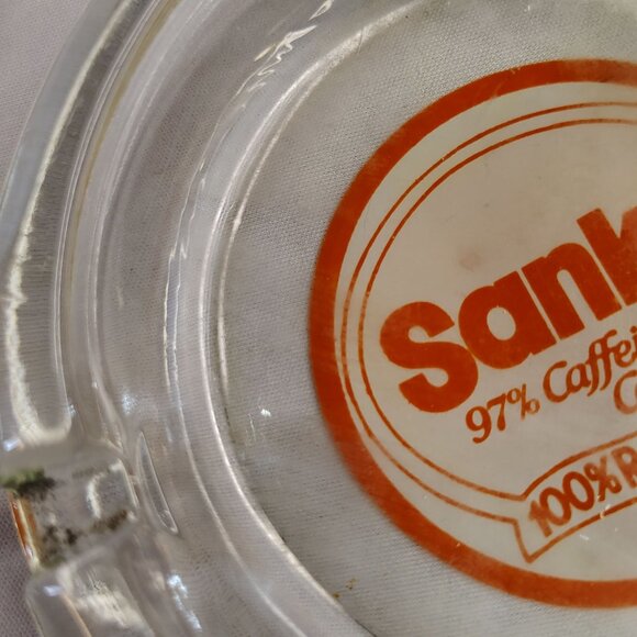 Vintage Sanka Ashtrays Glass 4 Inch Round Lot of 2 Different Advertising Labels - Picture 8 of 16